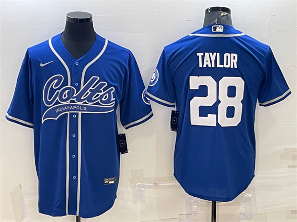 Men's Indianapolis Colts #28 Jonathan Taylor Royal Cool Base Stitched Baseball Jersey